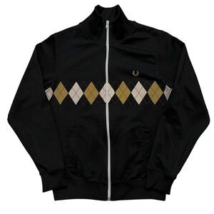 Fred Perry Sportswear Track Jacket Mens S Full-Zip Argyle Print Pockets Black